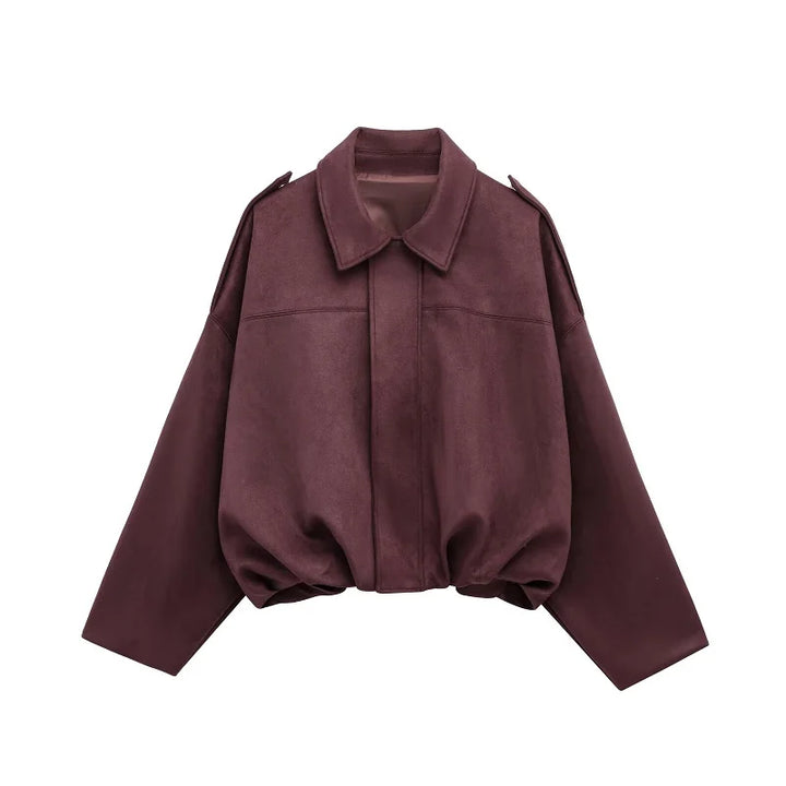 Women's Bomber Jacket, Faux Suede Zip Up Oversized Varsity Coat