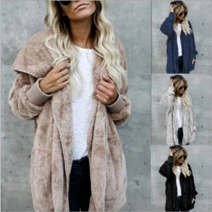 Women's Fleece Jacket, Oversized Hooded Sherpa Cardigan Coat