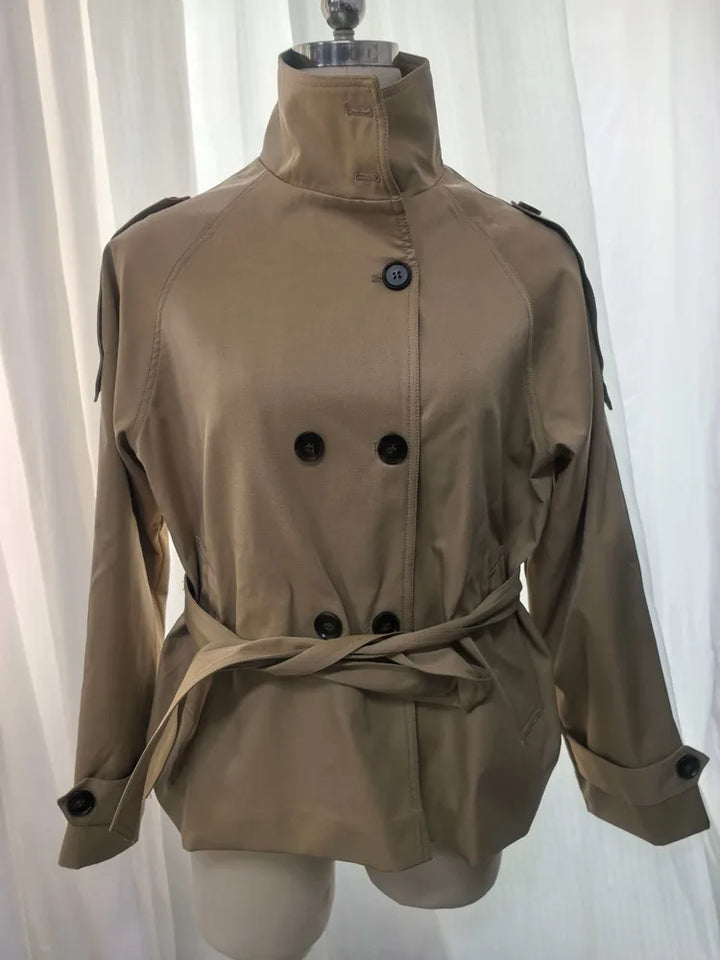Women's Cropped Trench Coat, Belted Double Breasted Fall Jacket