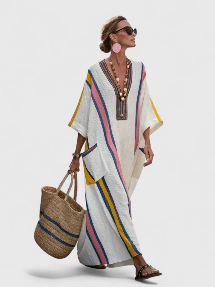 Women's Two-Tone Relaxed-Fit Maxi Dress in White Pink