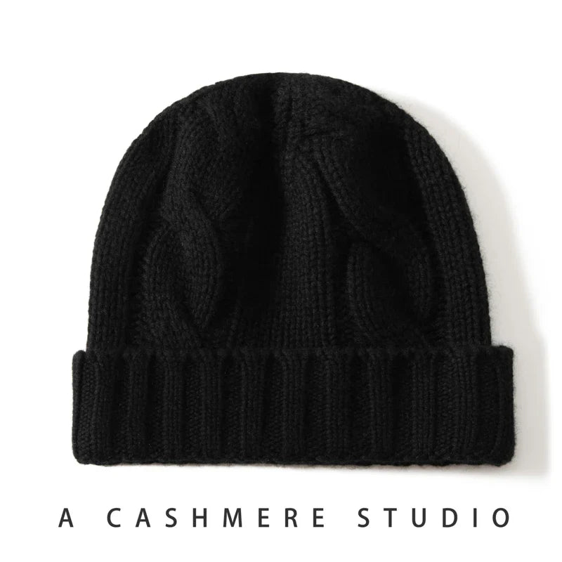 Women's Chunky Cable Cashmere Beanie with Ribbed Cuff, view 30