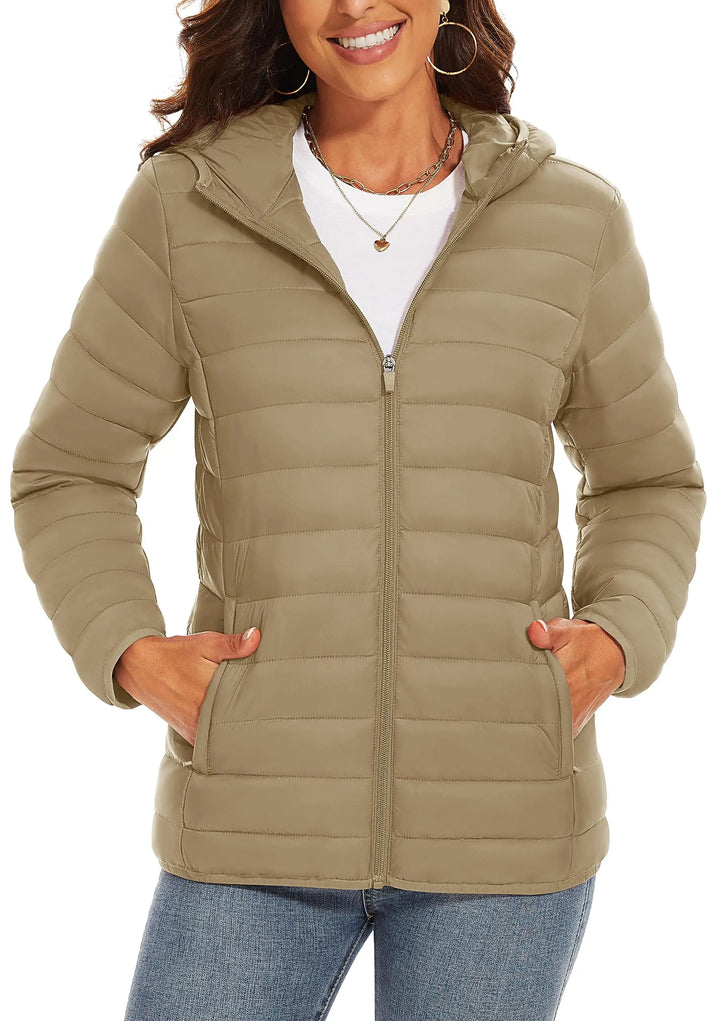 Women's Hooded Puffer Jacket, Lightweight Quilted Padded Windbreaker Coat