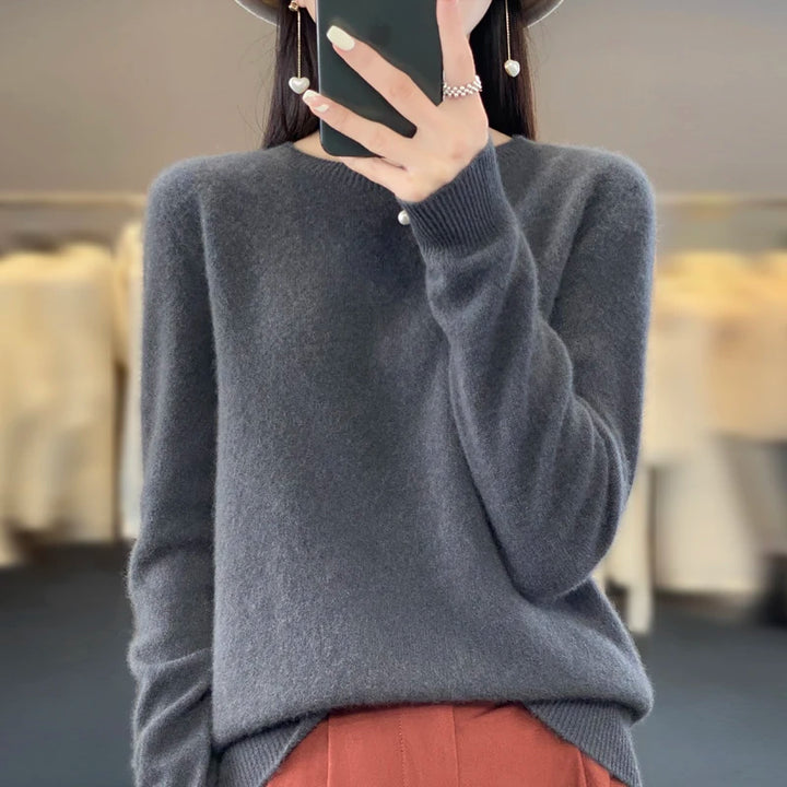 Women's Merino Wool Sweater, Crew Neck Soft Knit Winter Pullover