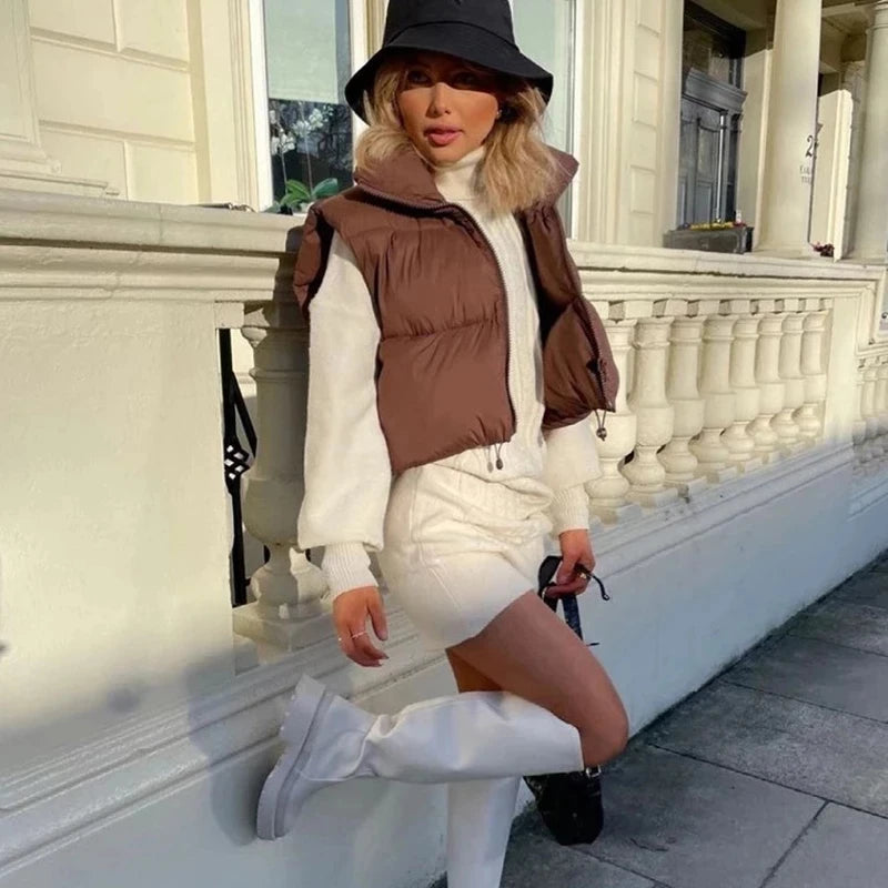 Women's Quilted Vest, Sleeveless Stand Collar Warm Padded Gilet