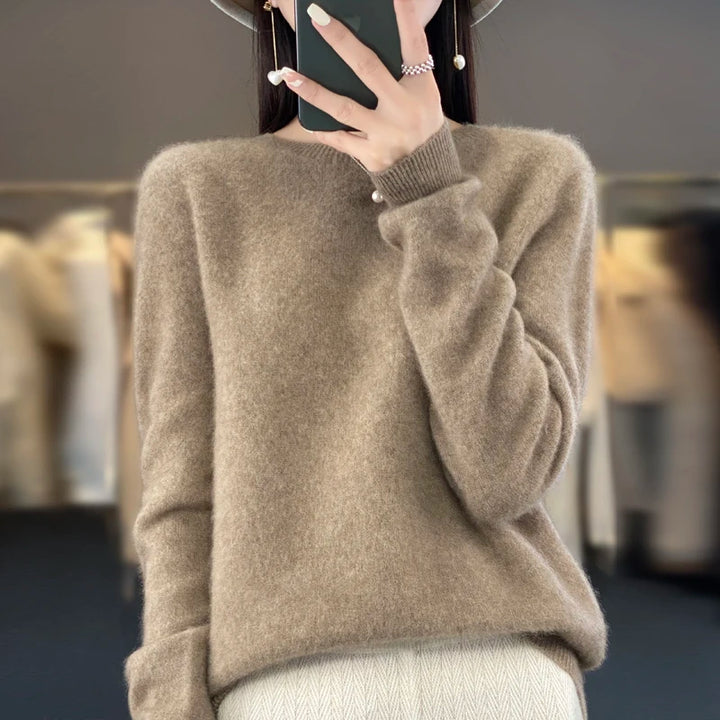 Women's Merino Wool Sweater, Crew Neck Soft Knit Winter Pullover