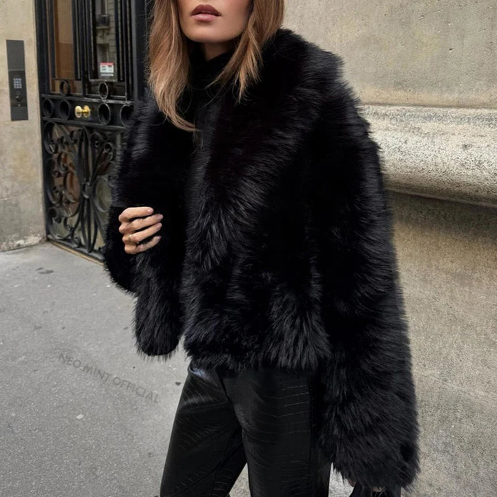 Women's Faux Fur Coat, Shawl Collar Short Fluffy Winter Jacket