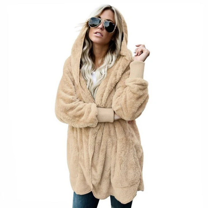 Women's Fleece Jacket, Oversized Hooded Sherpa Cardigan Coat