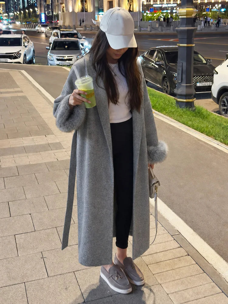 Women's Wool Coat, Double Sided Short Overcoat with Collar Detail