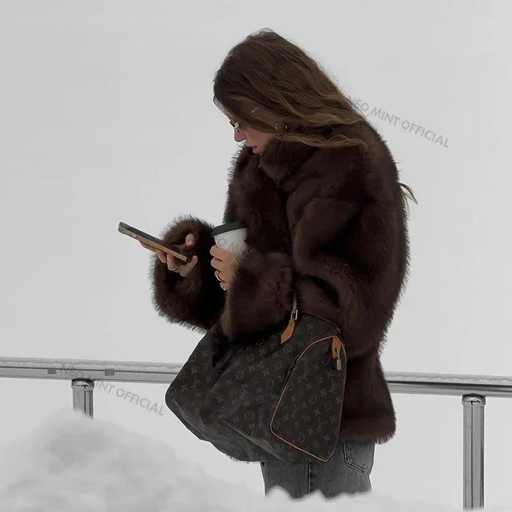 Women's Faux Fur Coat, Fluffy Gradient Warm Winter Overcoat