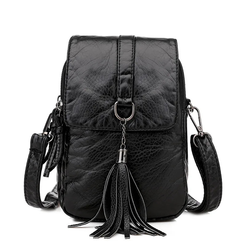 Women's Washed Faux Leather Mini Crossbody Bag in Black