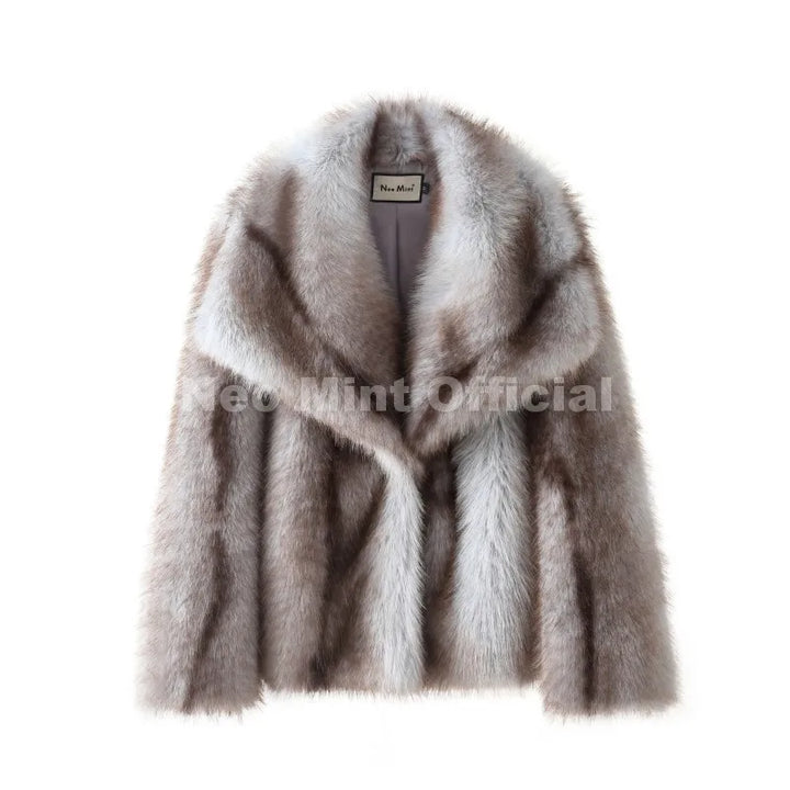 Women's Striped Faux Fur Jacket, Fluffy Collar Warm Winter Coat