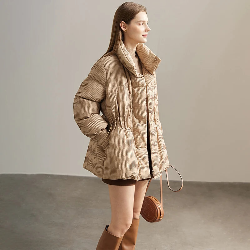 Women's Duck Down Puffer Coat, Lightweight Stand Collar Winter Jacket