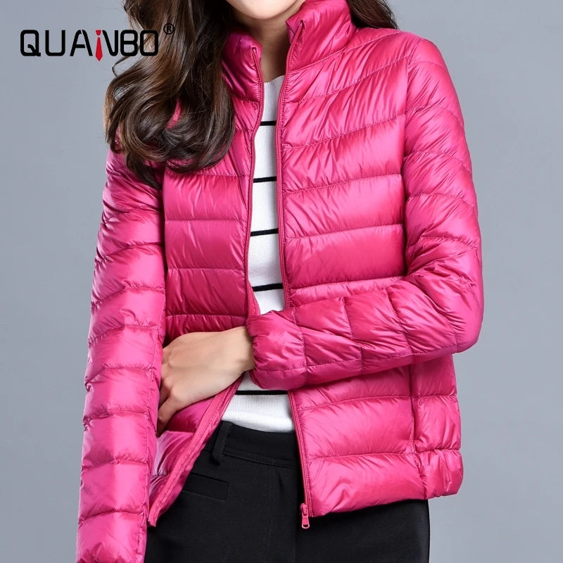 Women's Lightweight Packable Short Puffer Jacket in Rose Red