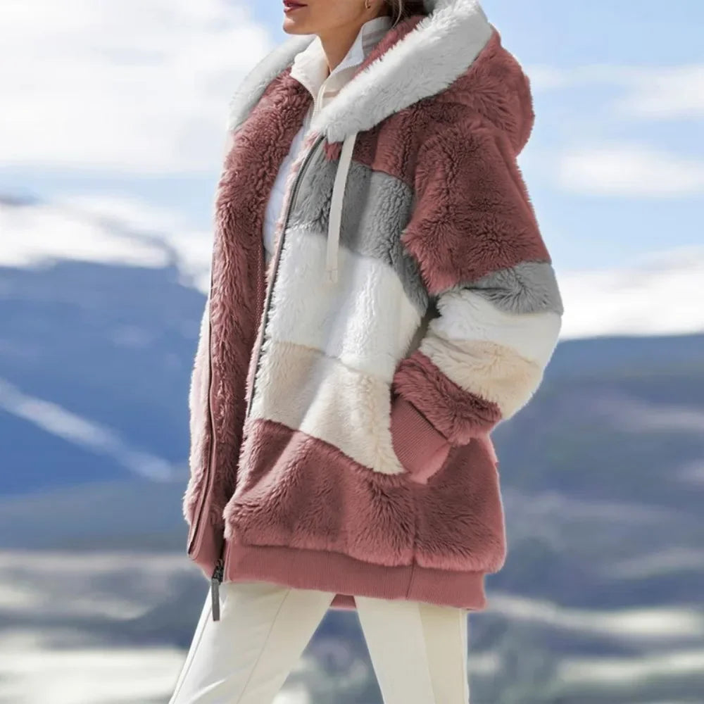 Women's Winter Coat, Hooded Zip Up Plaid Thick Warm Jacket