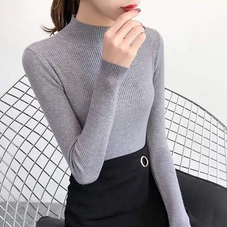 Women's Mock Neck Sweater, Slim Fit Knit Pullover Basic Top