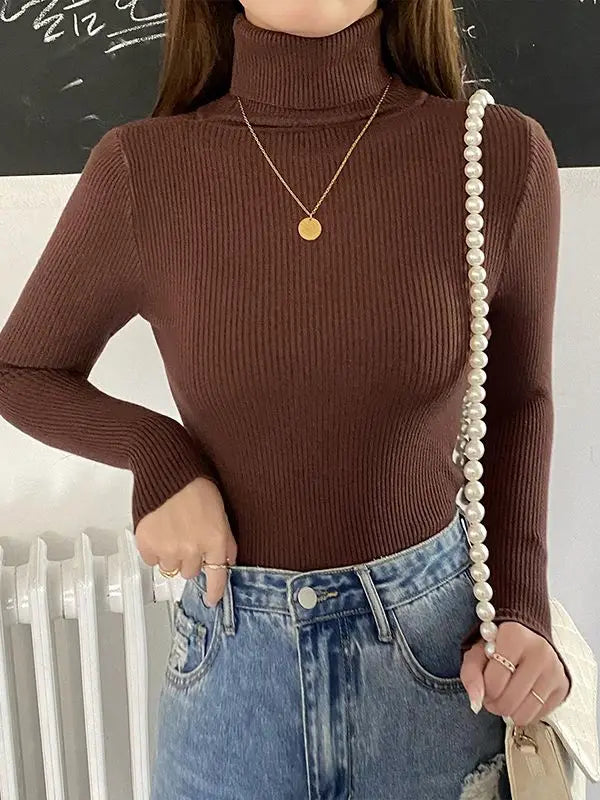 Women's Turtleneck Sweater, Soft Knit Long Sleeve Pullover Jumper