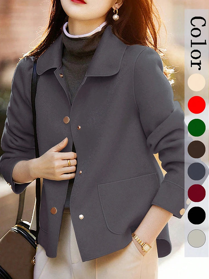 Women's Short Wool Blend Coat, Button Up Warm Winter Overcoat Plus Size