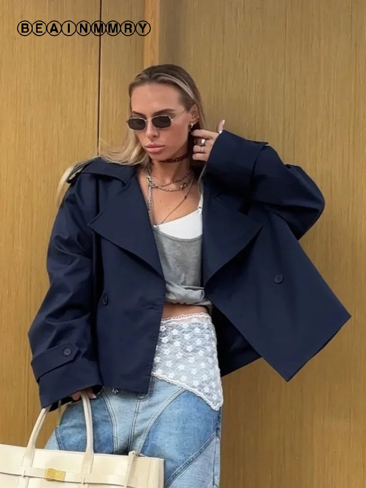 Women's Trench Coat, Belted Button Front Long Windbreaker