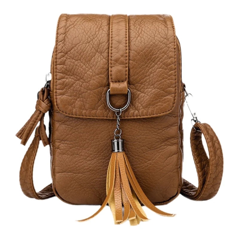 Women's Washed Faux Leather Mini Crossbody Bag in Brown