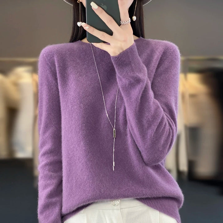 Women's Merino Wool Sweater, Crew Neck Soft Knit Winter Pullover