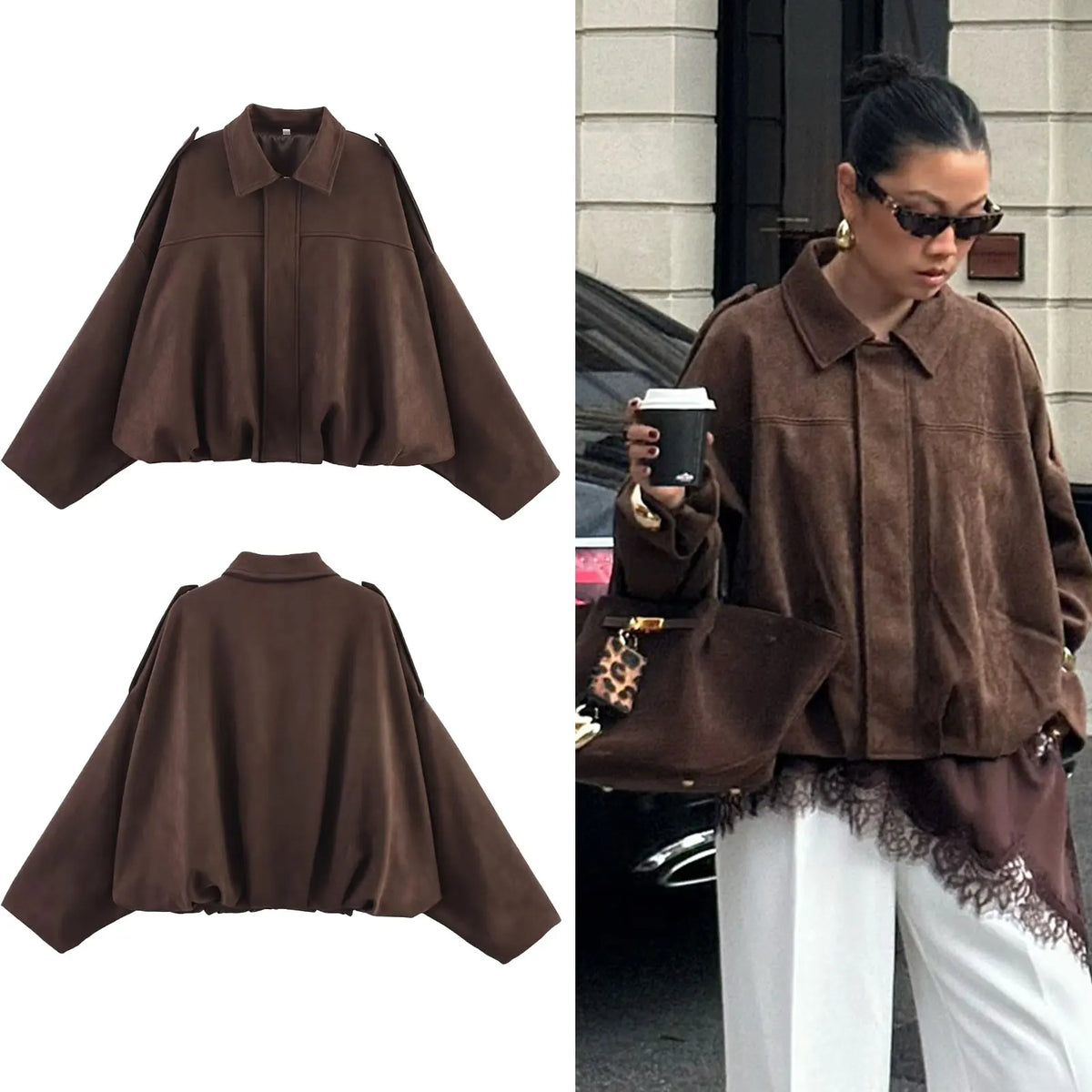 Women's Oversized Suede-Texture Batwing Jacket