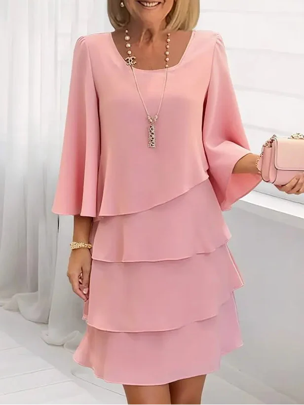 Tiered Ruffle Mini Dress with Flutter Sleeves in Pink