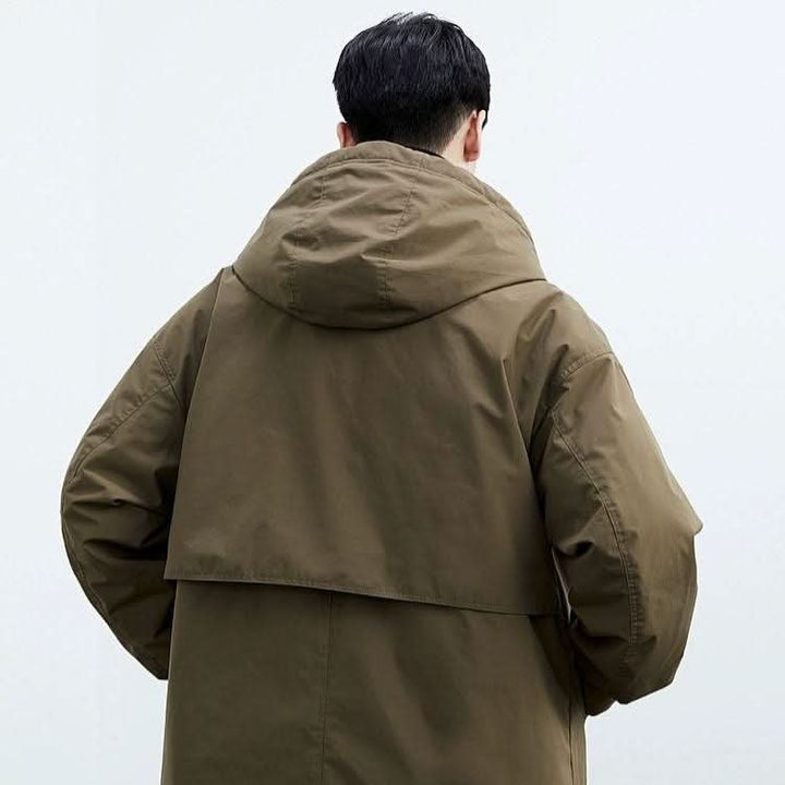 Men's Long Overcoat, Hooded Water Resistant Windbreaker Winter Jacket