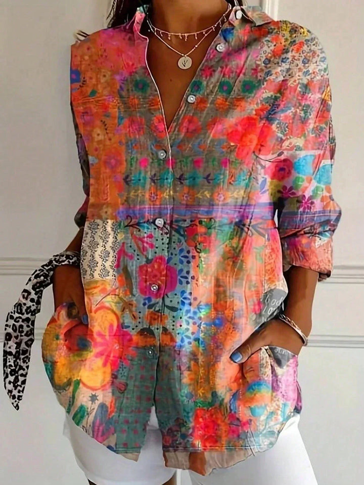 Women's Printed Blouse, Colorful Pattern Casual Summer Top Plus Size