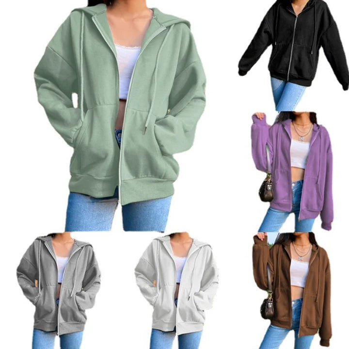 Women's Fleece Zip Up Hoodie, Drawstring Hooded Sweatshirt with Pockets