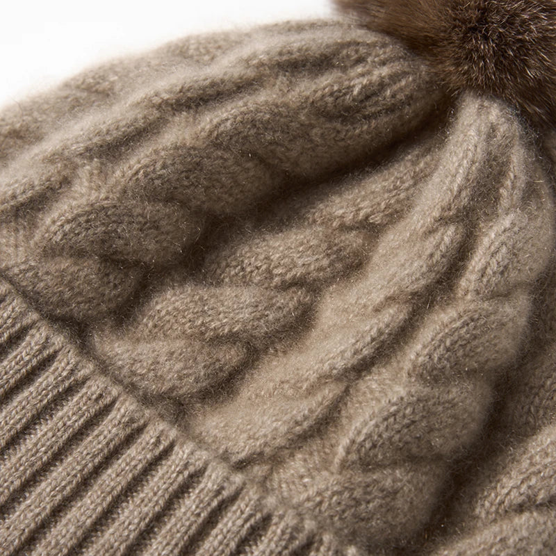 Women's Hand-Knit Cashmere Cable Beanie with Pom-Pom, view 20