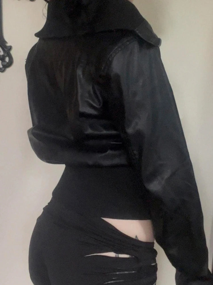 Women's Black Vintage Washed Faux Leather Moto Jacket, view 4