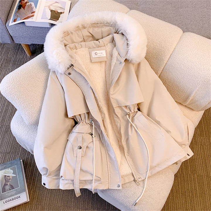 Women's Puffer Jacket, Hooded Drawstring Padded Zip Up Winter Parka