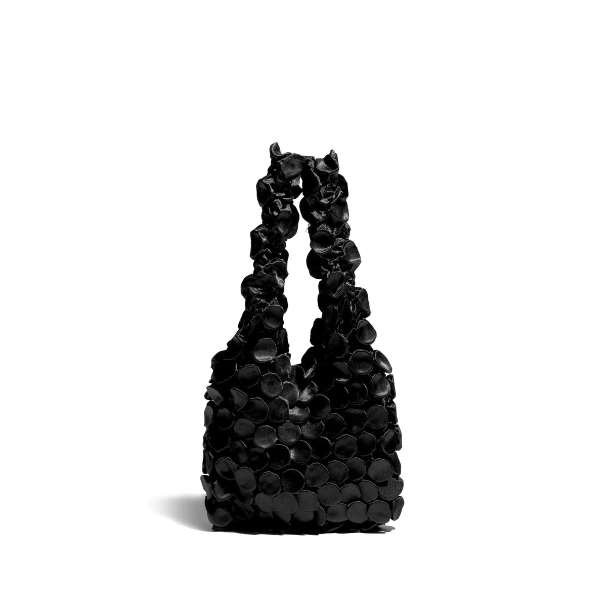 Women's Ruched Nylon Bubble Tote Bag in Black