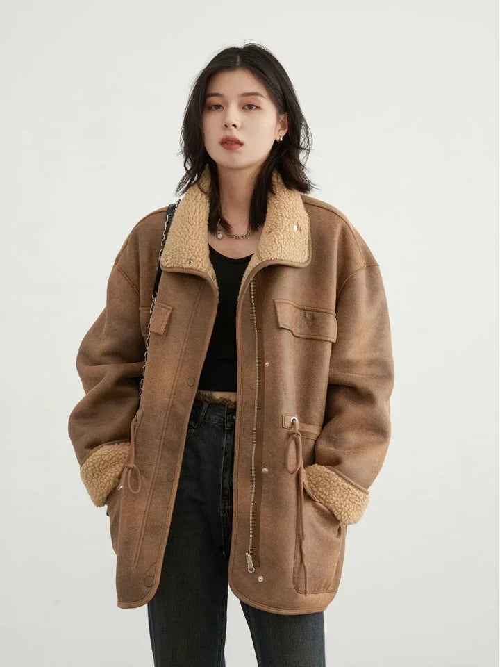 Women's Suede Jacket, Reversible Thick Warm Winter Coat