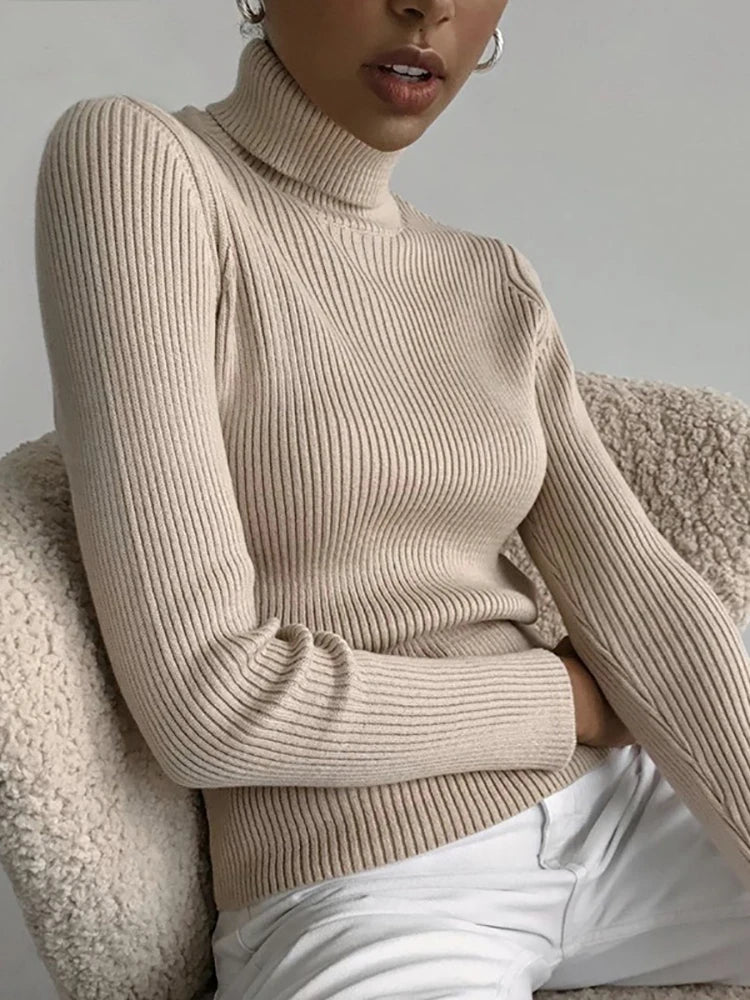 Women's Slim-Fit Brushed Knit Turtleneck Sweater, view 2