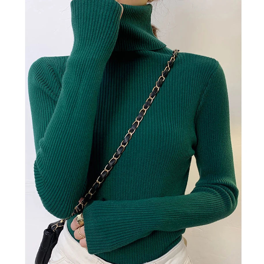 Women's Turtleneck Sweater, Soft Knit Long Sleeve Pullover Jumper