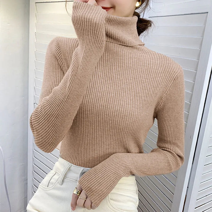 Women's Turtleneck Sweater, Soft Knit Long Sleeve Pullover Jumper