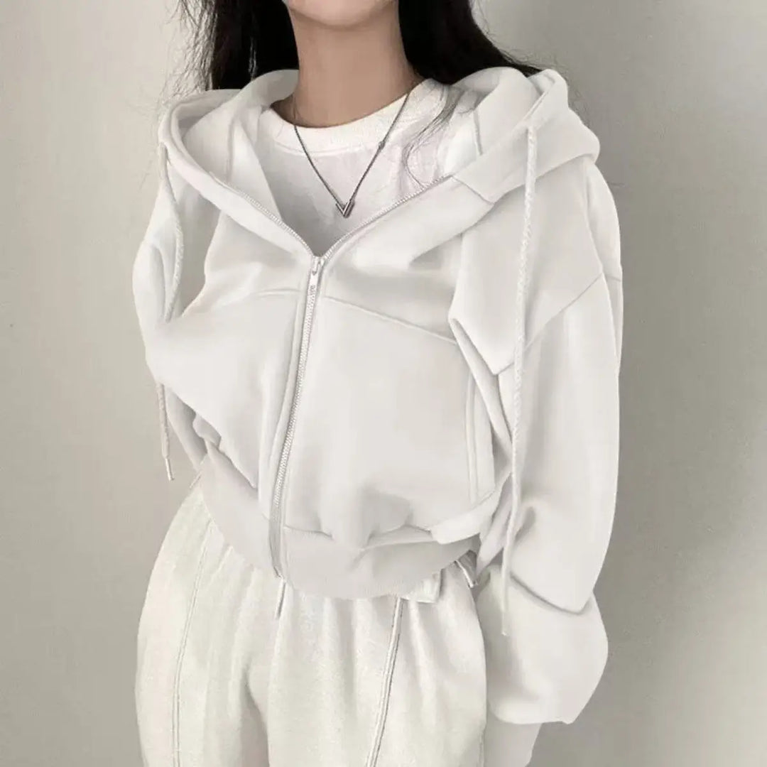 Women's Cropped Zip Up Hoodie, Casual Streetwear Hooded Sweatshirt Jacket