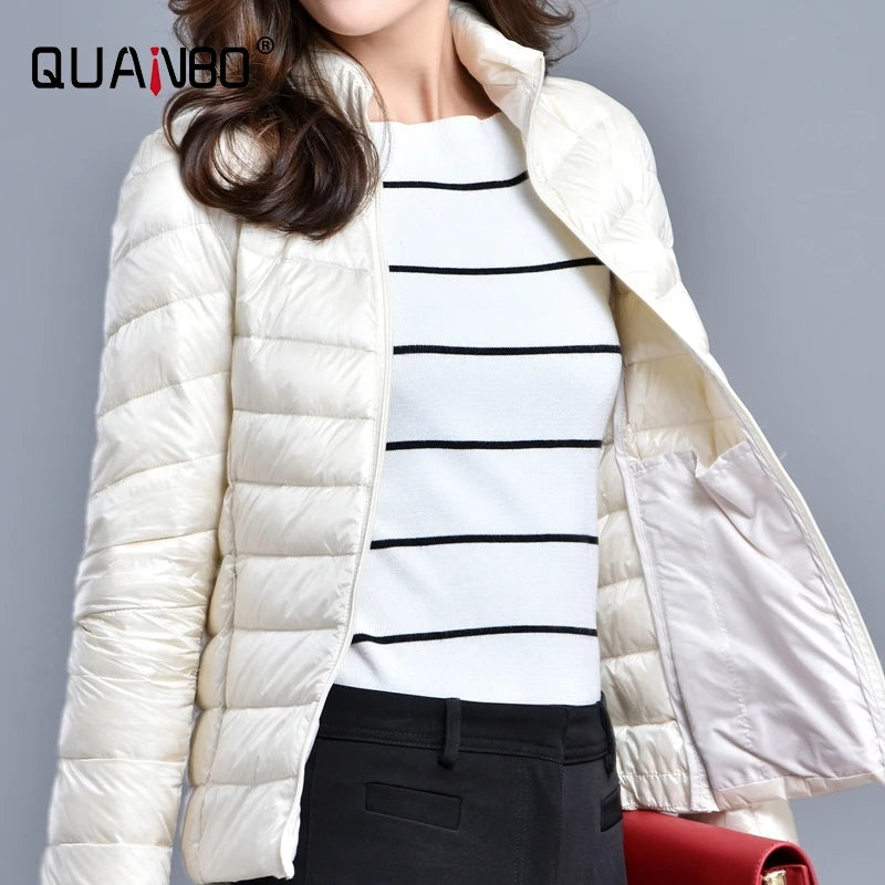 Women's Lightweight Packable Short Puffer Jacket in Beige White