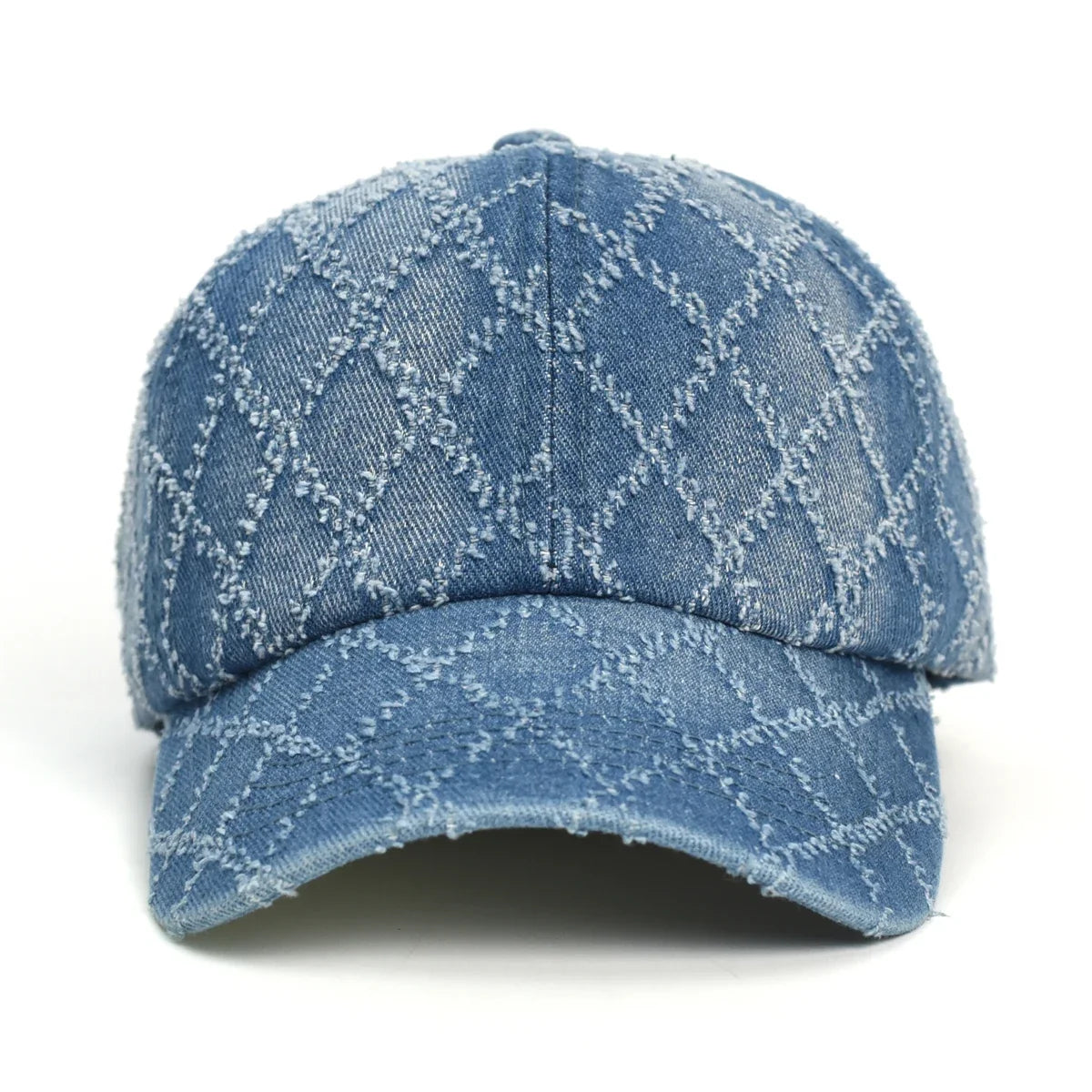 Women's Quilted Denim Baseball Cap with Frayed Edges, view 5