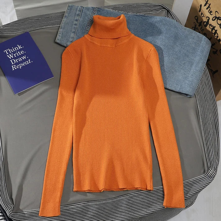 Women's Turtleneck Sweater, Soft Knit Long Sleeve Pullover Jumper