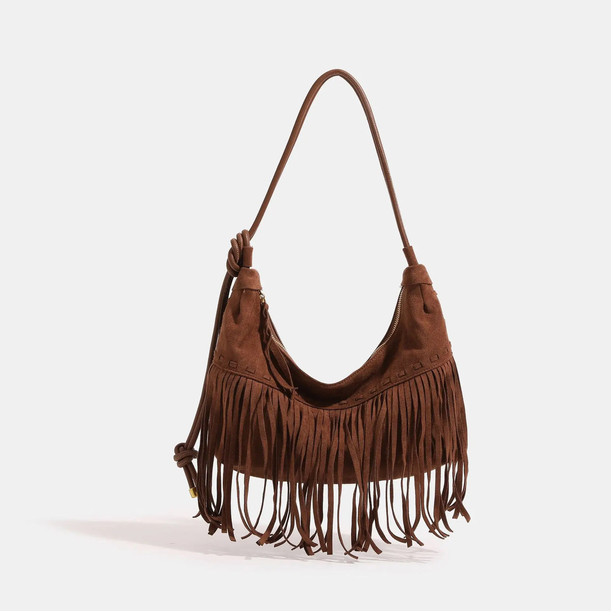 Women's Boho Suede-Look Fringe Shoulder Bag in Coffee