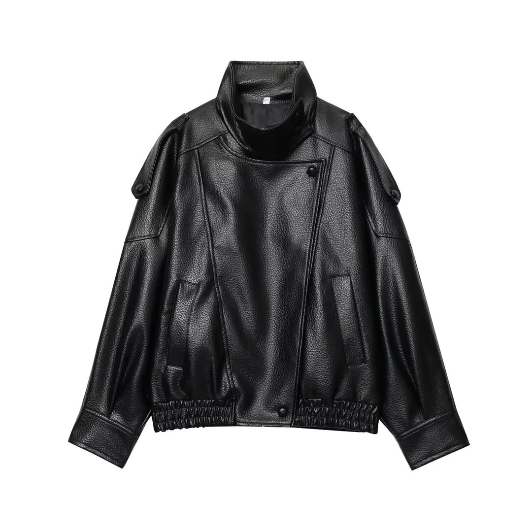 Women's Faux Leather Jacket, Loose Moto Biker Fall Winter Coat
