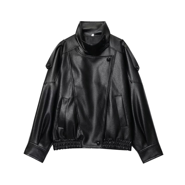 Women's Faux Leather Jacket, Loose Moto Biker Fall Winter Coat
