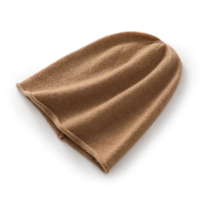 Relaxed-Fit Cashmere Knit Winter Beanie in Golden Camel