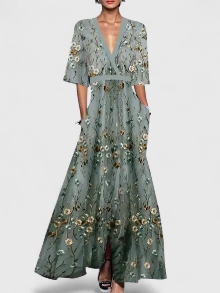 Women's Elegant Full-Length Maxi Occasion Dress in Gray