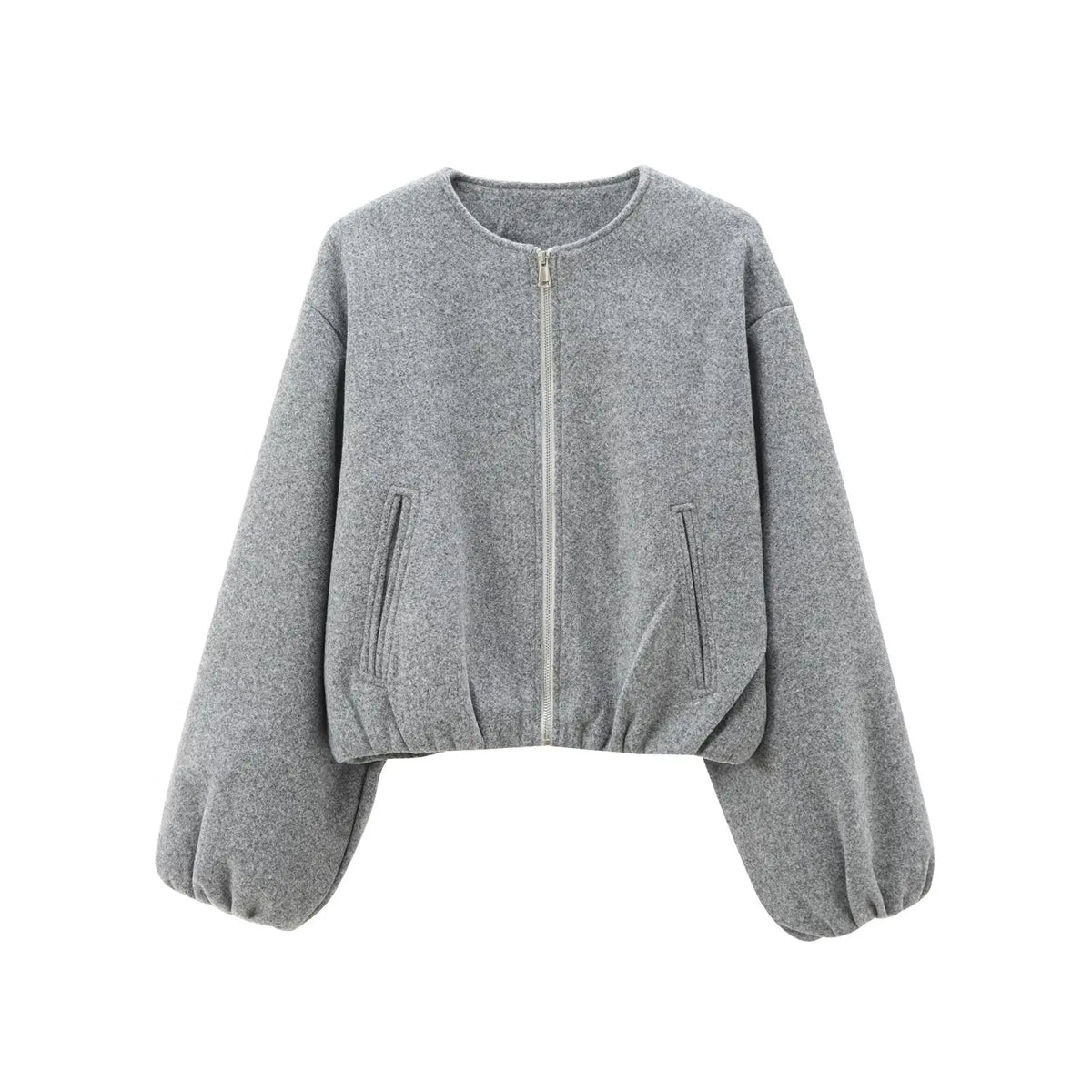 Women's Cropped Lightweight Zip-Up Bomber Jacket in Gray