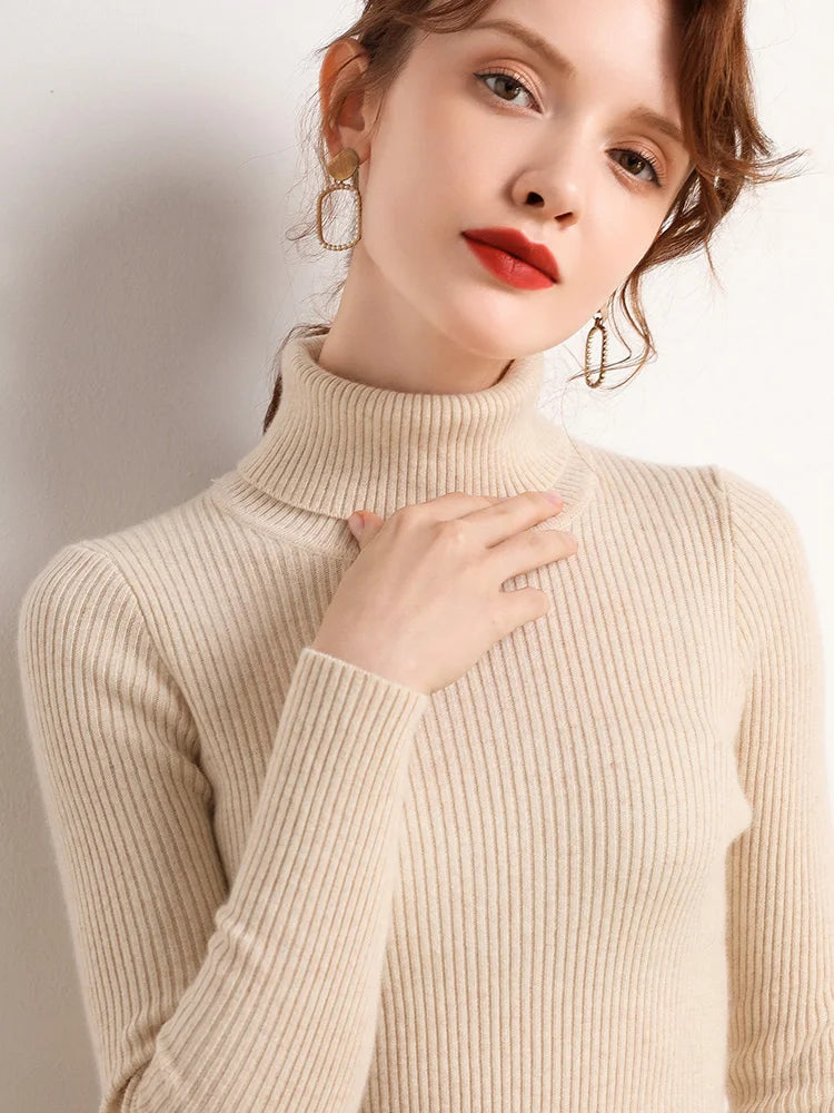 Women's Turtleneck Sweater, Soft Knit Long Sleeve Pullover Jumper