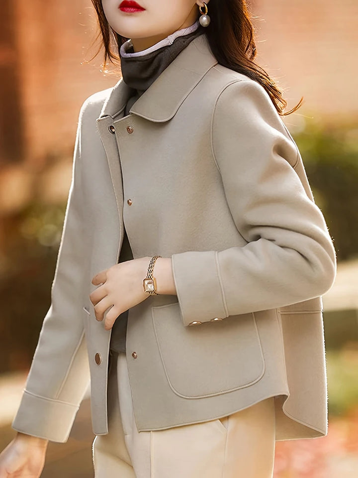 Women's Short Wool Blend Coat, Button Up Warm Winter Overcoat Plus Size