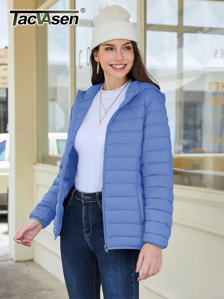 Women's Hooded Puffer Jacket, Lightweight Quilted Padded Windbreaker Coat